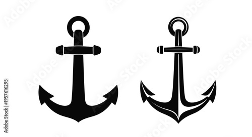 Two black anchors displayed side by side a striking silhouette