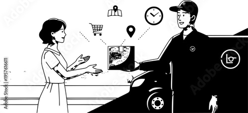 Delivery service concept with courier giving package to customer illustration Vector