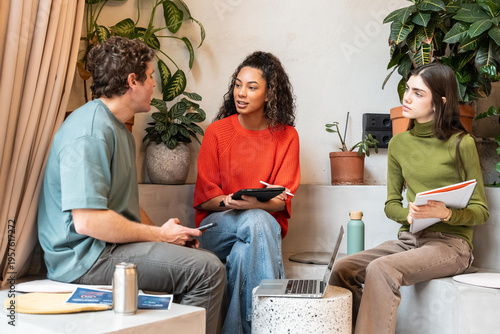 Multiethnic professionals in a modern coworking space