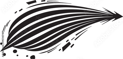 Black and white illustration of a stylized feather or leaf