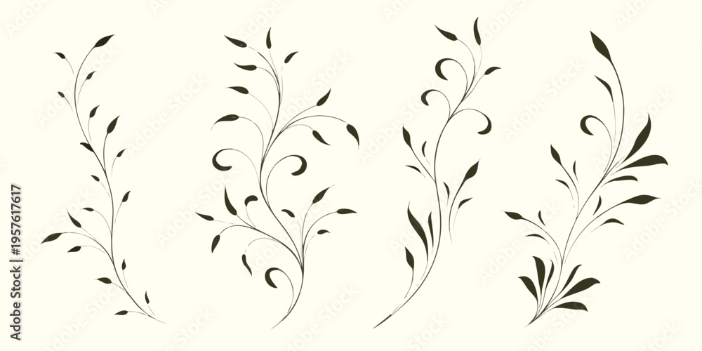 Obraz premium Elegant botanical line art featuring four delicate sprigs and swirling stems
