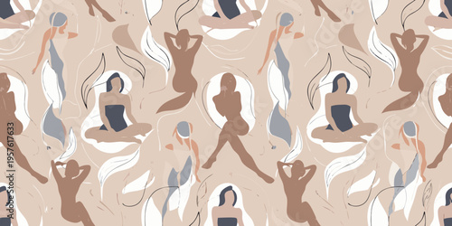 Abstract pattern of women in meditative and graceful poses