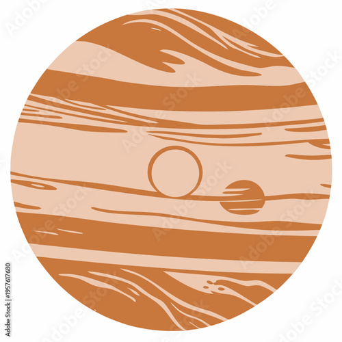 Stylized illustration of jupiter with moons in a circular format