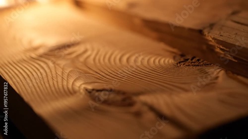 Wooden plank surface with warm lighting, showcasing texture and pattern, for backgrounds or textures