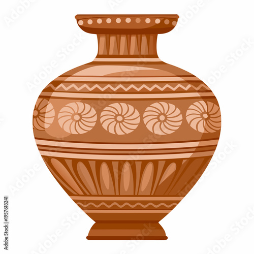 An illustrated ancient greek amphora vase with decorative spiral patterns