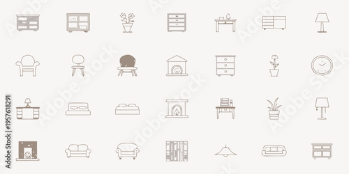 Collection of minimalist furniture and home decor line art icons