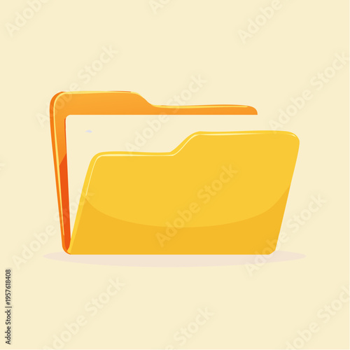 Dossier jaune illustré, icône de fichier et organisation numérique