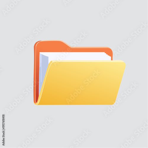 Dossier jaune illustré, icône de fichier et organisation numérique