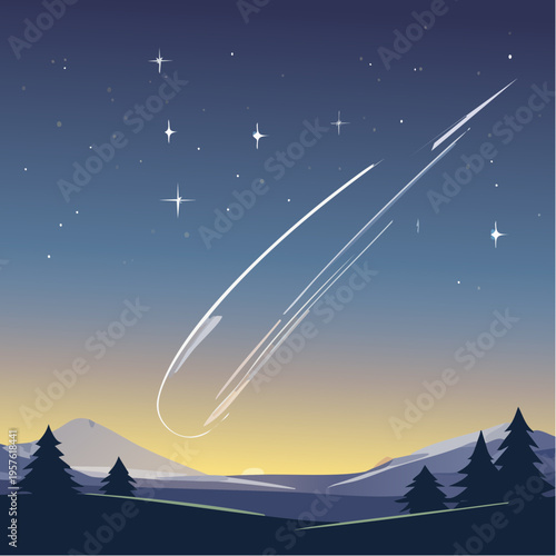 Météore lumineux dans le ciel nocturne – illustration céleste et phénomène astral