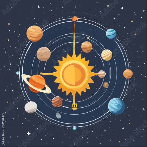 Système solaire illustré, planètes en orbite autour du soleil