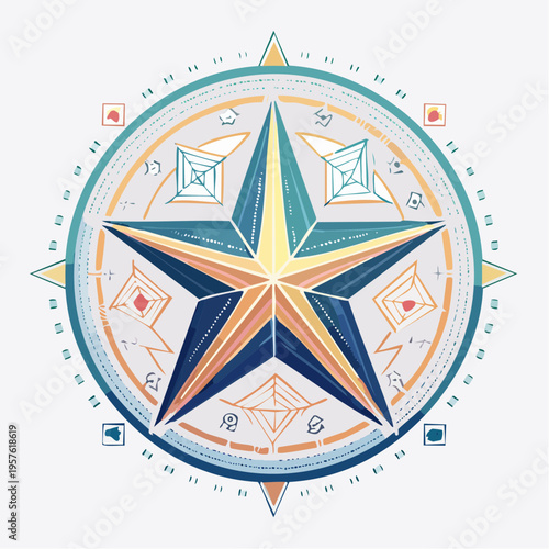 Rose des vents géométrique colorée en style abstrait
