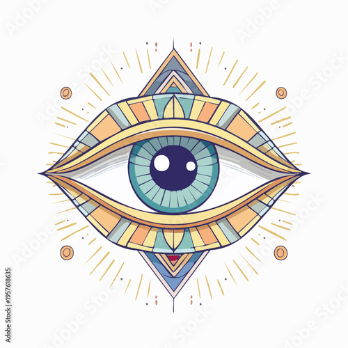 Œil mystique coloré dans un mandala géométrique abstrait