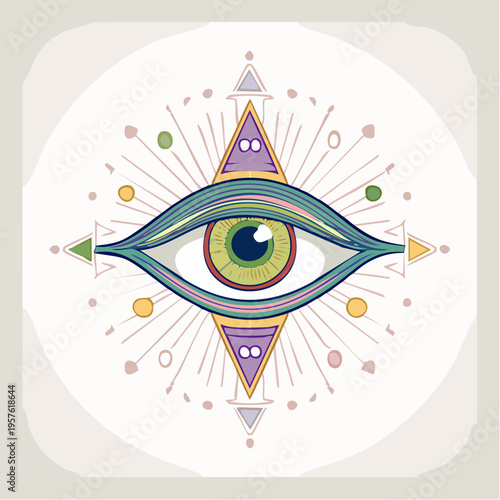 Œil mystique coloré dans un mandala géométrique abstrait