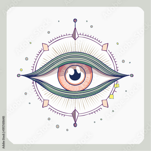 Œil mystique coloré dans un mandala géométrique abstrait