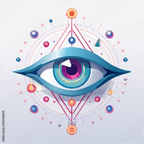 Œil mystique coloré dans un mandala géométrique abstrait