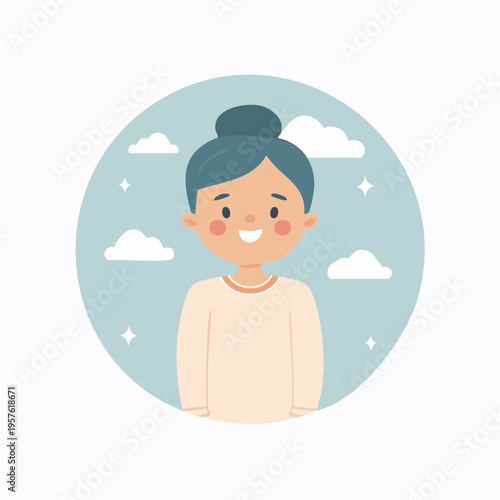Portrait d’enfant avec nœud rose – illustration mignonne