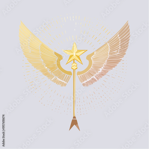 Symbole ailé doré inspiré de mythologie et iconographie sacrée