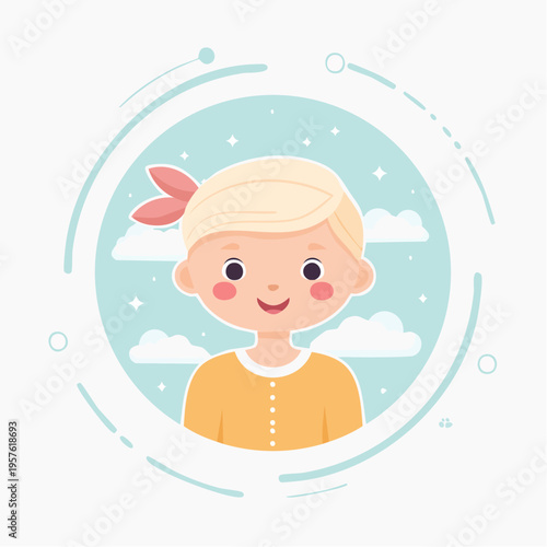 Portrait d’enfant avec nœud rose – illustration mignonne