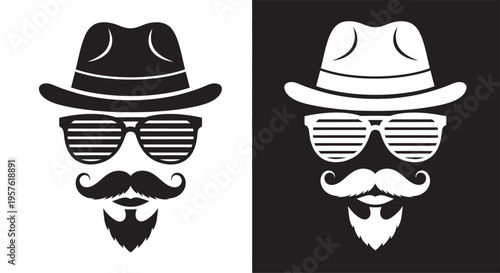 Independence day patriotic hats and sunglasses silhouette illustrations