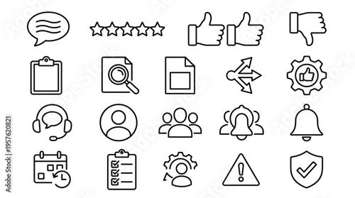 Set of 18 Black Outline User Interface Icons Vector