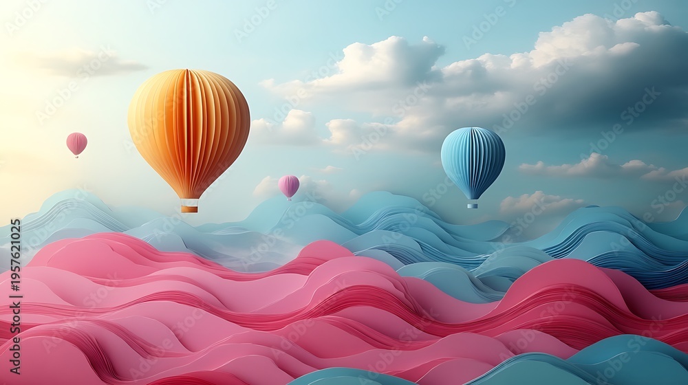 Obraz premium Hot air balloons over stylized landscape