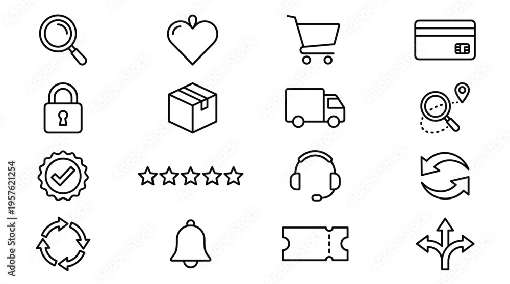 Fototapeta premium Set of 16 E-commerce Outline Icons Vector