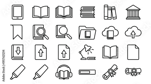 Set of 25 Education and Learning Line Icons Vector
