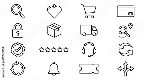 Set of 16 E-commerce Line Icons Vector