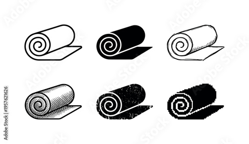 Collection of rolled mats in various artistic styles and textures for diverse design needs