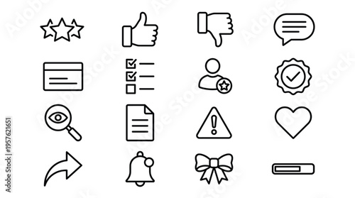 Set of 16 Outline Interface Icons Vector