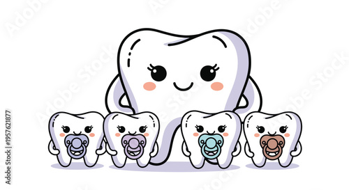 Cute Cartoon Teeth Family with Pacifiers