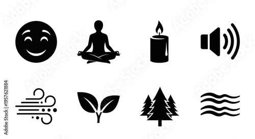 A serene meditation scene with a person, candle, and nature elements.
