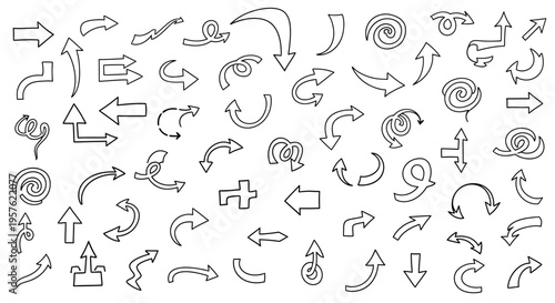 A collection of various arrows and swirling lines in a graphic illustration.