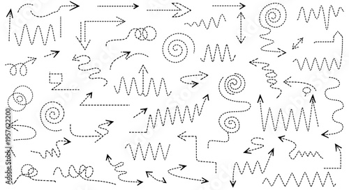 A collection of various arrows and swirls are illustrated on a white background.