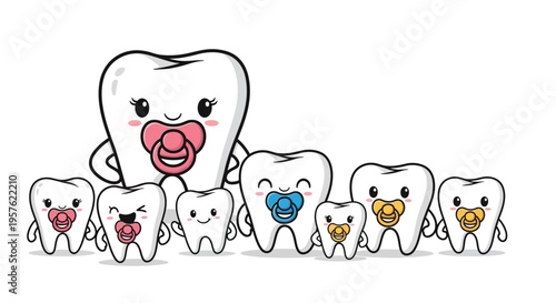 Adorable Dental Characters with Infant Soothers