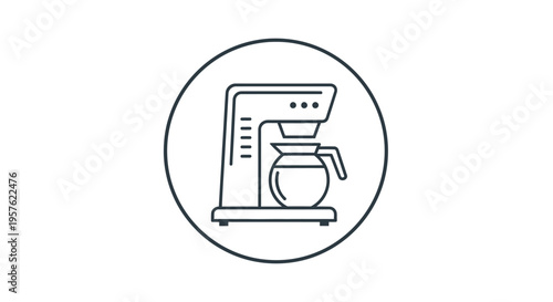 Coffee maker with pot outline icon in black circle on isolated white background