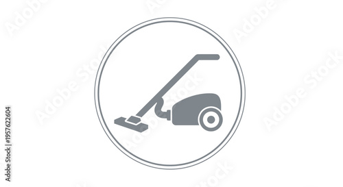 Vacuum Cleaner Icon in Circle, Housekeeping Appliance Symbol on Isolated White Background