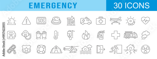 collection of emergency icons, editable stroke.	