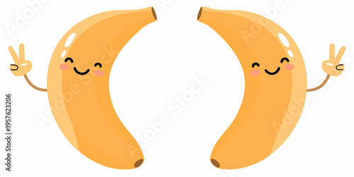 Two smiling banana characters forming a zero with hand gestures