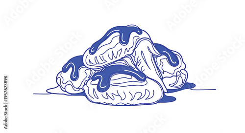 Stylized blue line drawing depicts a pile of melting ice cream scoops high quality professional detailed