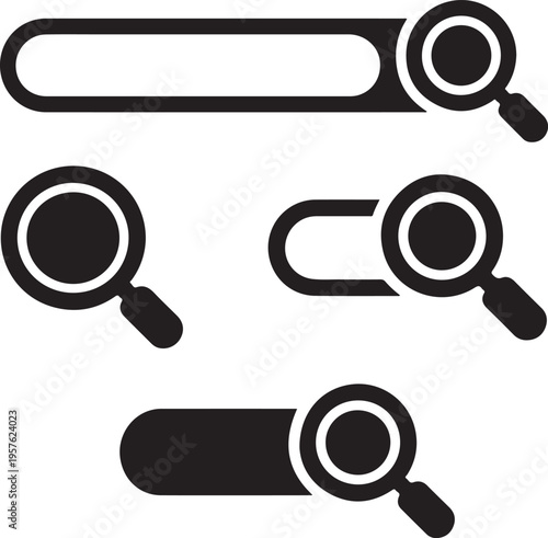 Search bar icons and magnifying glass vector illustration