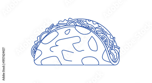 A simple blue line drawing depicts a fully loaded soft or hard shell taco high quality