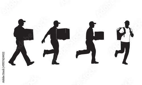 Set of 4 delivery man vector silhouettes