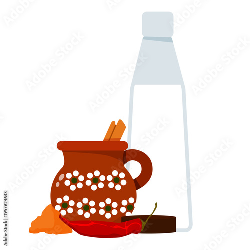 Traditional Spicy Mexican Hot Chocolate Ingredients with Milk dor Cinco de Mayo