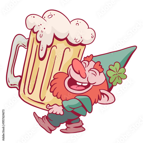 Joyfull gnome carrying a big beer glass