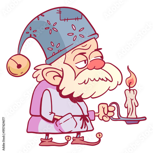 Gnome in pajamas rising with a candle