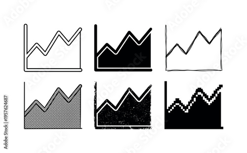 Collection of six diverse line graph icons representing financial data and trends