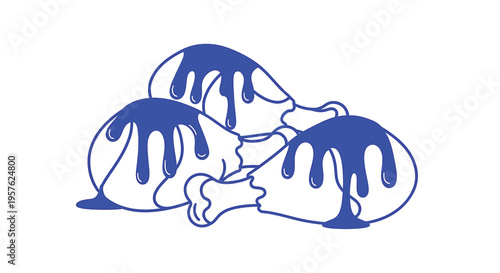 Three fried chicken drumsticks depicted in a simple graphic style with dripping blue sauce high quality