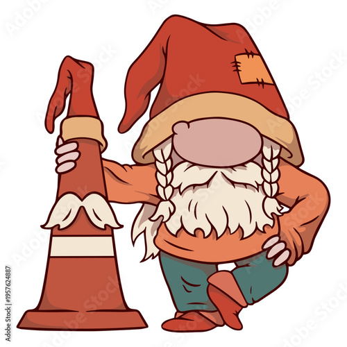 Gnome near to a traffic cone