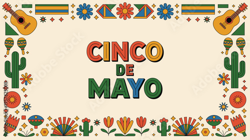Vibrant Cinco de Mayo celebration vector frame with traditional Mexica